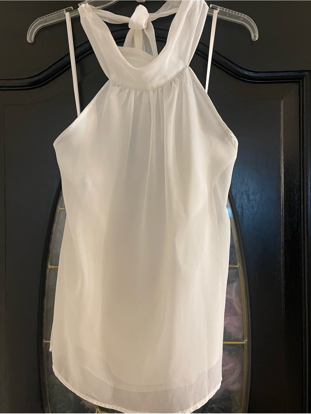 eva mendes for New York & Company White Chiffon Halter Tie-Back Camisole
